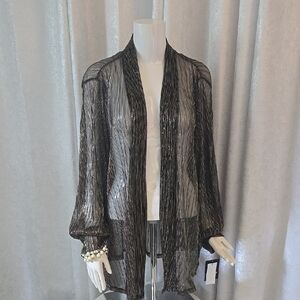 I.N. Studio Gold Blsck Metallic Evening Sheer Cardigan cover up jacket NEW